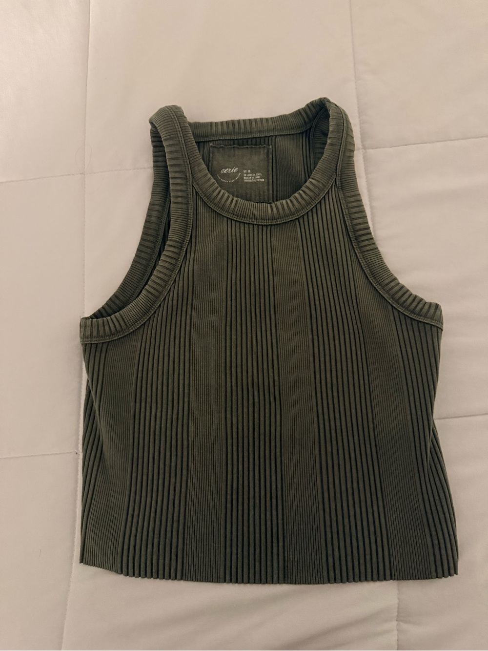 aerie Olive Green Ribbed Crop Tank